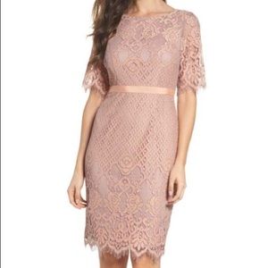 Adrianna Papell Lace Sheath Dress Size 12 Peach